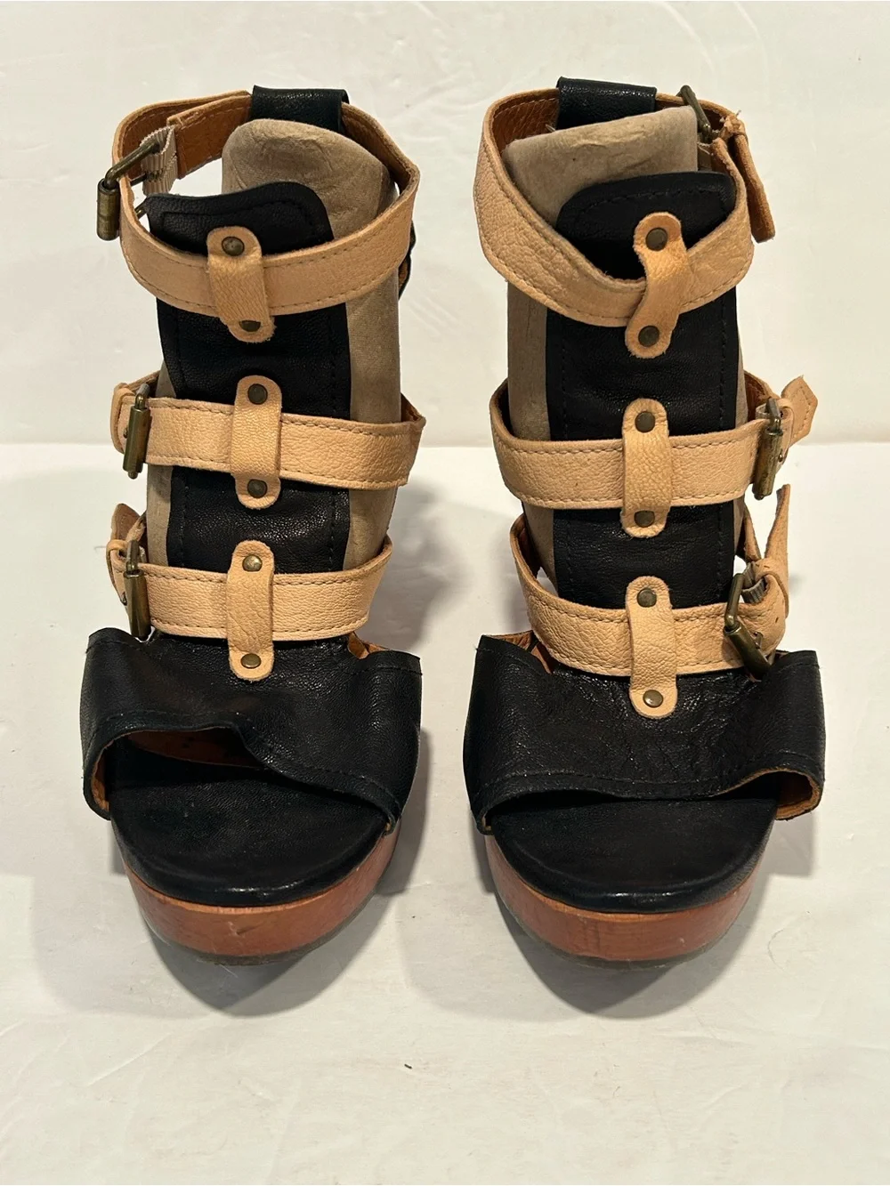 Chie Mihara Strappy Wooden Block Cone Heel Platform leather sandals EU 41|US11 - Picture 2 of 11